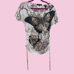 Y2K rhinestone butterfly top